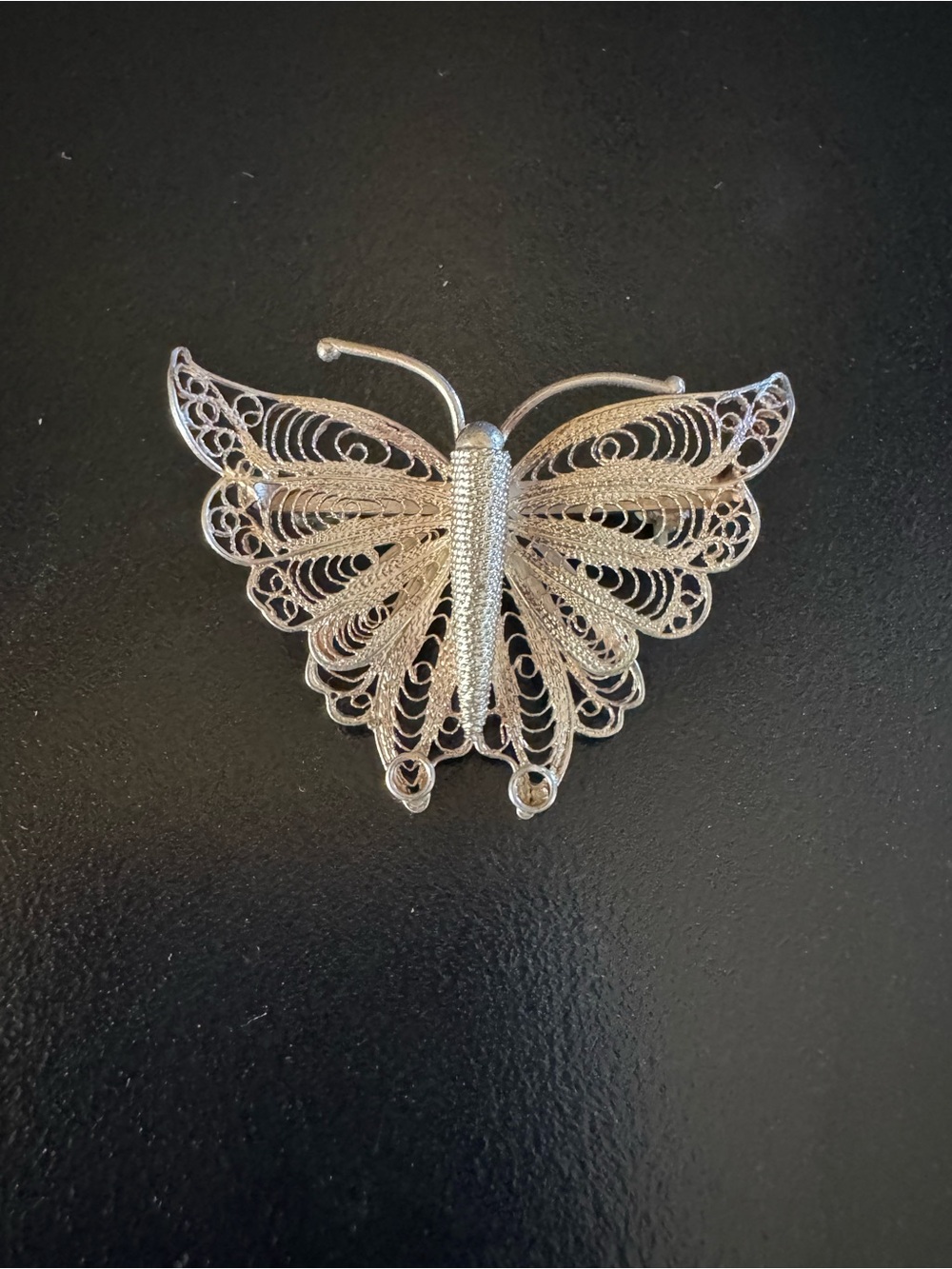 Vintage 925 Sterling Silver Filigree Butterfly Brooch Pin 1.25”